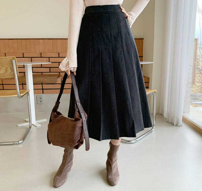 【新作10%OFF】コーデュロイプリーツスカート・全2色・b56318 レディース 【sk】【韓国 ファッション ボトムス スカート ロング フレア Aライン ボリューム 無地 ワイドプリーツ 上品 フェミニン 大人 カジュアル 秋 冬】