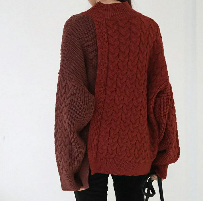 【新作10%OFF】配色ケーブルニット・全2色・e56297 レディース 【tops】【韓国 ファッション トップス ニット モックネック ハーフネック 長袖 ロングスリーブ ルーズ ゆったり パターン 体型カバー ユニーク カジュアル 秋 冬】