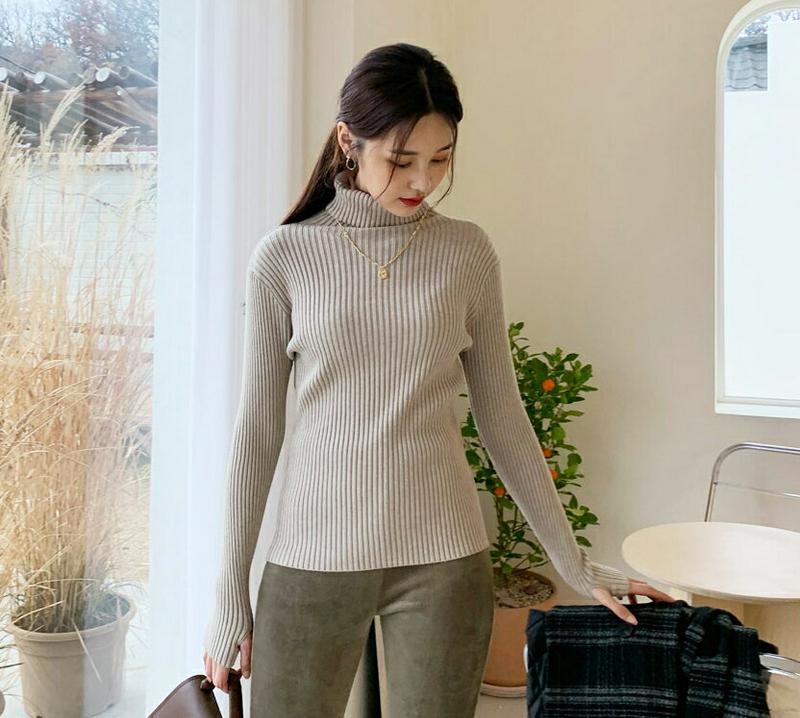 フィンガーホールリブニット・全4色・e56295 レディース 【tops】【韓国 ファッション トップス ニット タートルネック ハイネック 長袖 ロングスリーブ スリム 細身 タイト 無地 シンプル カジュアル 秋 冬】