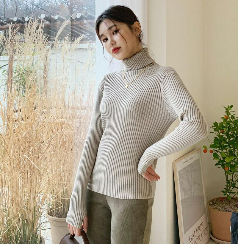 フィンガーホールリブニット・全4色・e56295 レディース 【tops】【韓国 ファッション トップス ニット タートルネック ハイネック 長袖 ロングスリーブ スリム 細身 タイト 無地 シンプル カジュアル 秋 冬】