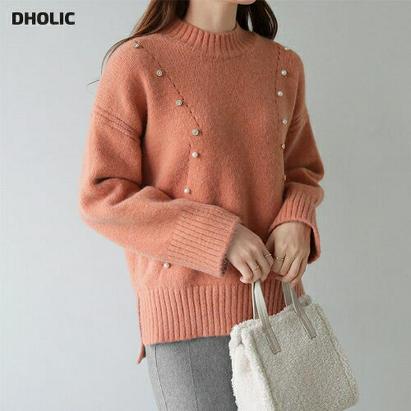 【新作10%OFF】キュービックパールニット・全3色・t65325 レディース 【tops】【トップス ニット ニットトップス キュービック パール 長袖 ハーフネック パンチング アンバランス カジュアル 秋 冬 韓国 ファッション】【ハイホリHIHOLLI】