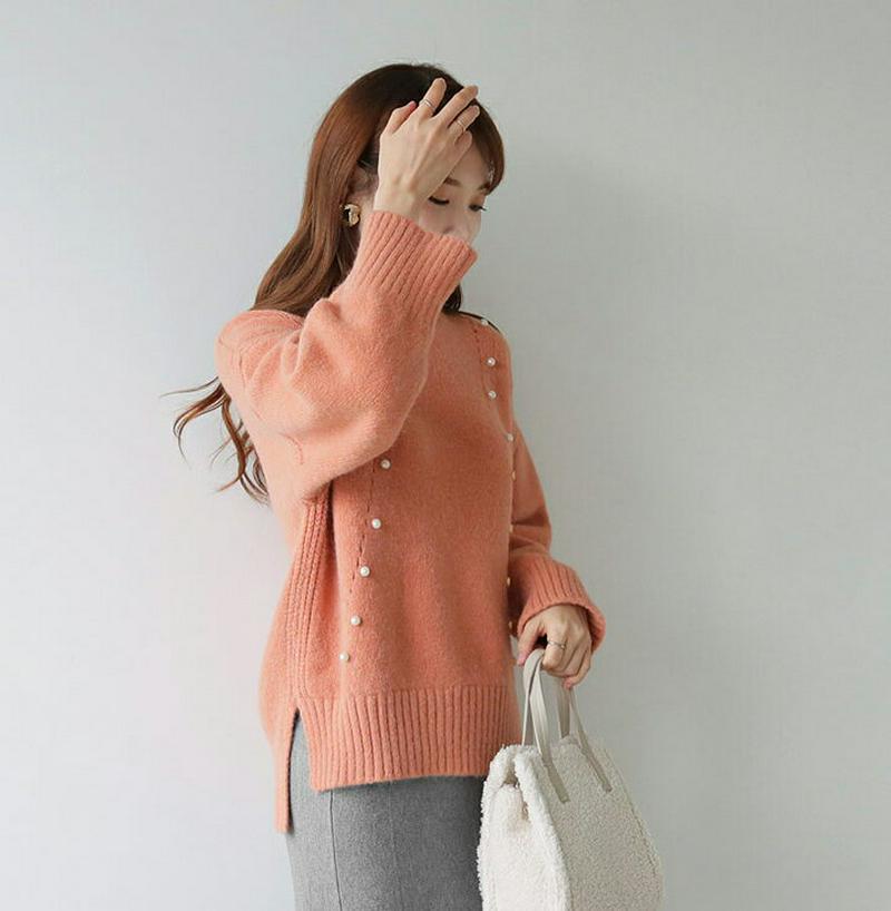【新作10%OFF】キュービックパールニット・全3色・t65325 レディース 【tops】【トップス ニット ニットトップス キュービック パール 長袖 ハーフネック パンチング アンバランス カジュアル 秋 冬 韓国 ファッション】【ハイホリHIHOLLI】