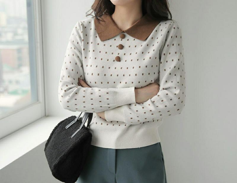 【新作10%OFF】配色カラースクエアパターンニット・全2色・b65328 レディース 【tops】【トップス ニット ニットトップス 配色 総柄 長袖 大人 きれいめ 韓国 ファッション】【ハイホリHIHOLLI】