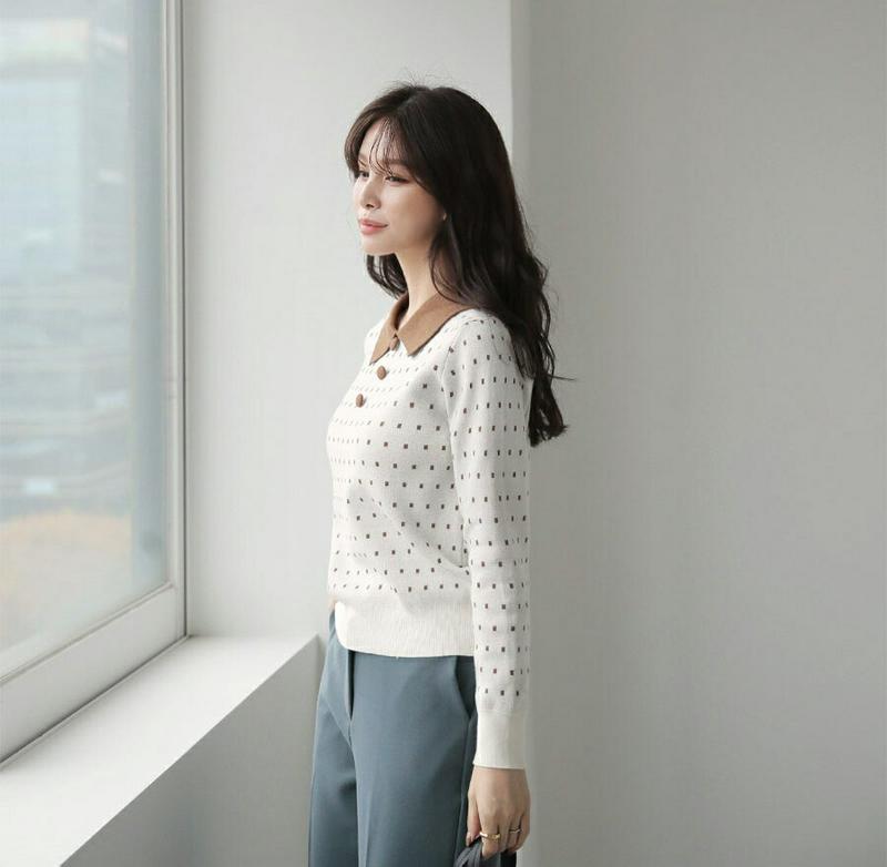 【新作10%OFF】配色カラースクエアパターンニット・全2色・b65328 レディース 【tops】【トップス ニット ニットトップス 配色 総柄 長袖 大人 きれいめ 韓国 ファッション】【ハイホリHIHOLLI】