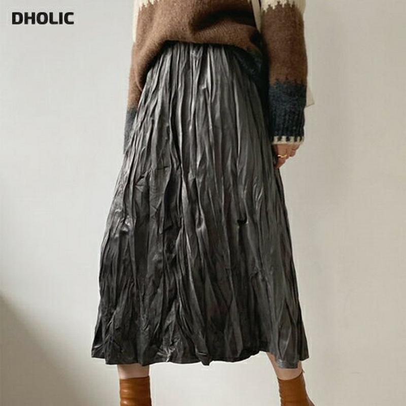 【只今10%OFF】スエード調リンクルスカート・全4色・t65346 レディース 【sk】【スカート ミディ丈 ミディスカート ウエストゴム スエード リンクル リンクルスカート 光沢 プリーツ プリーツスカート ナチュラル 秋 冬 韓国 ファッション】【ハイホリHIHOLLI】