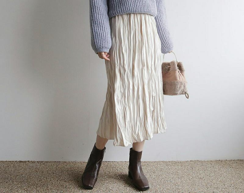 【只今10%OFF】スエード調リンクルスカート・全4色・t65346 レディース 【sk】【スカート ミディ丈 ミディスカート ウエストゴム スエード リンクル リンクルスカート 光沢 プリーツ プリーツスカート ナチュラル 秋 冬 韓国 ファッション】【ハイホリHIHOLLI】