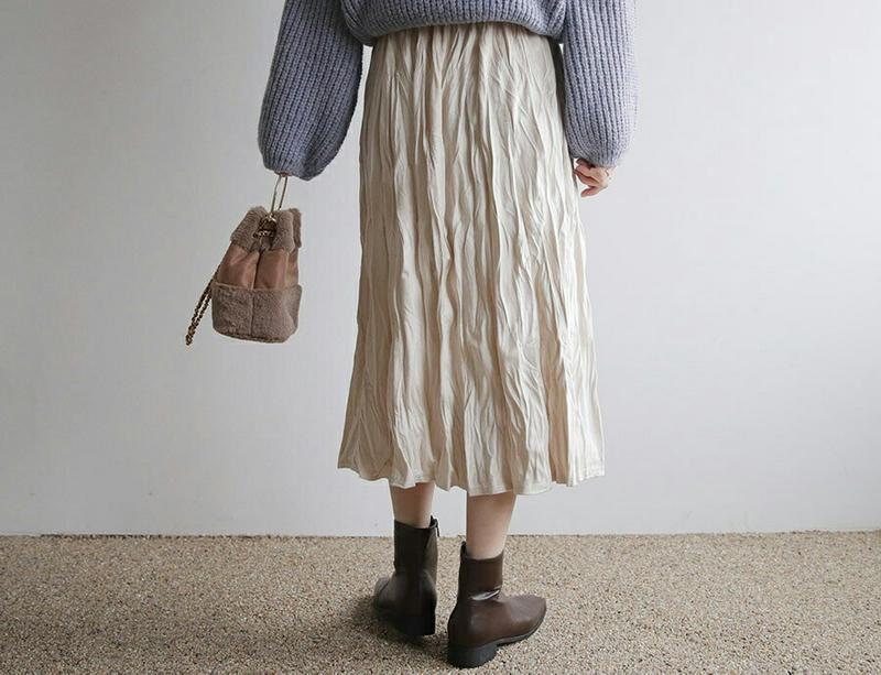 【只今10%OFF】スエード調リンクルスカート・全4色・t65346 レディース 【sk】【スカート ミディ丈 ミディスカート ウエストゴム スエード リンクル リンクルスカート 光沢 プリーツ プリーツスカート ナチュラル 秋 冬 韓国 ファッション】【ハイホリHIHOLLI】