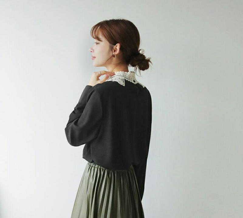 【新作10%OFF】ネックレースブラウス・全2色・b65338 レディース 【bl】【トップス ブラウス 長袖 レース 襟コンシャス モダン ハーフネック 雰囲気 上品 秋 冬 韓国 ファッション】【ハイホリHIHOLLI】