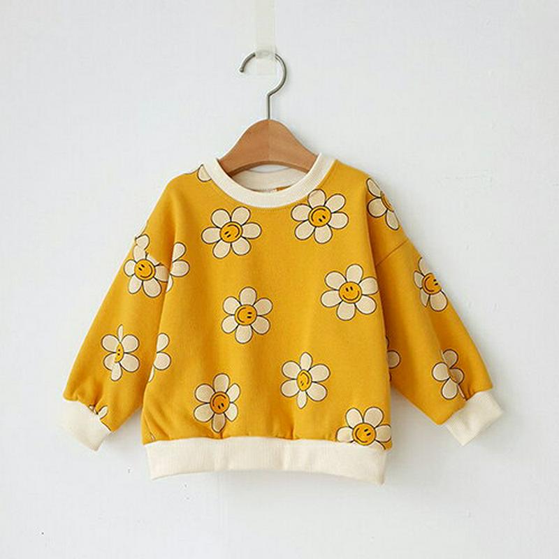 裏起毛スマイルフラワースウェット・u09378 キッズ【3~8才】【tops】【トップス スウェット トレーナー 長袖 スマイル 花柄 フラワー 裏起毛 カジュアル ポップ 可愛い かわいい 女の子 男の子 冬 韓国 韓国子供服 子供 こども 子供服 こども服】【KIDS】