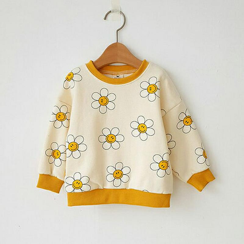 裏起毛スマイルフラワースウェット・u09378 キッズ【3~8才】【tops】【トップス スウェット トレーナー 長袖 スマイル 花柄 フラワー 裏起毛 カジュアル ポップ 可愛い かわいい 女の子 男の子 冬 韓国 韓国子供服 子供 こども 子供服 こども服】【KIDS】
