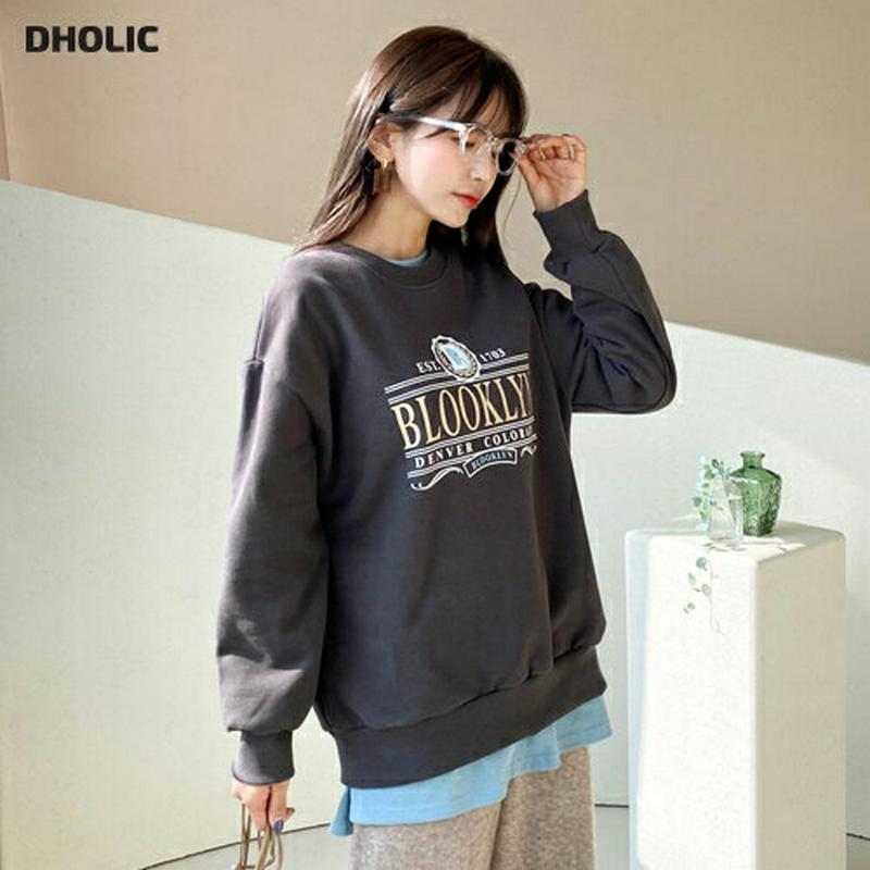 裏起毛スウェット・全4色・t61873 レディース 【tops】【韓国 ファッション トップス スウェット トレーナー Tシャツ カットソー ルーズ ゆったり 長袖 ロゴ イラスト 英字 レタリング カジュアル 秋 冬】
