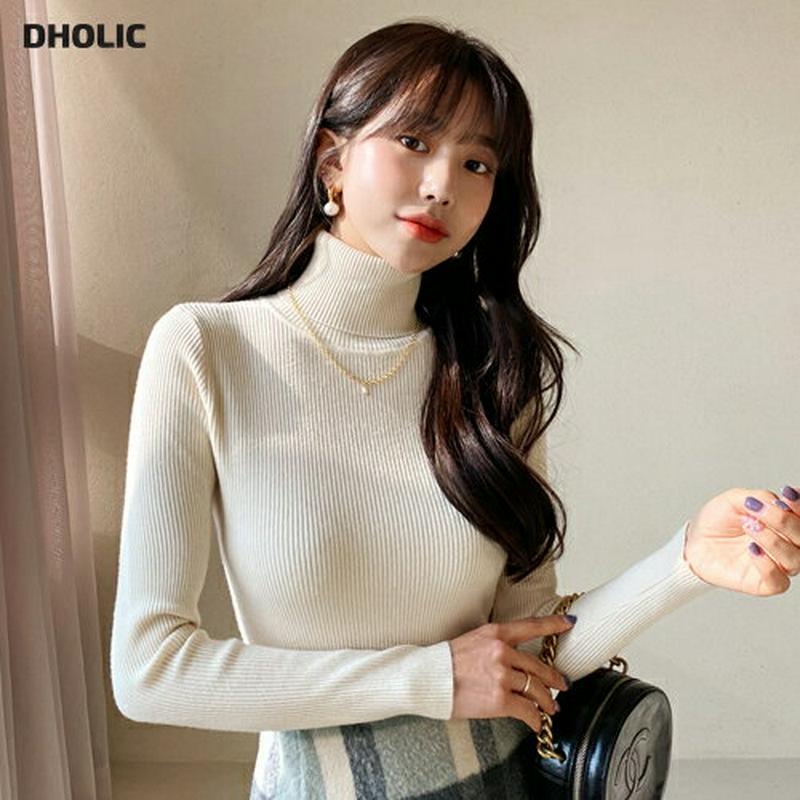 リブタートルニット・全4色・b61871 レディース 【tops】【韓国 ファッション トップス ニット ハイネック 長袖 スリム 細身 タイト シンプル デイリー レイヤード 無地 カジュアル 秋 冬】