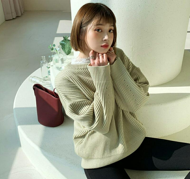 パンチングスリーブニット・全3色・t61876 レディース 【tops】【韓国 ファッション トップス ニット ラウンドネック 長袖 ルーズ ゆったり 無地 オーバーサイズ ドロップショルダー カジュアル 秋 冬】