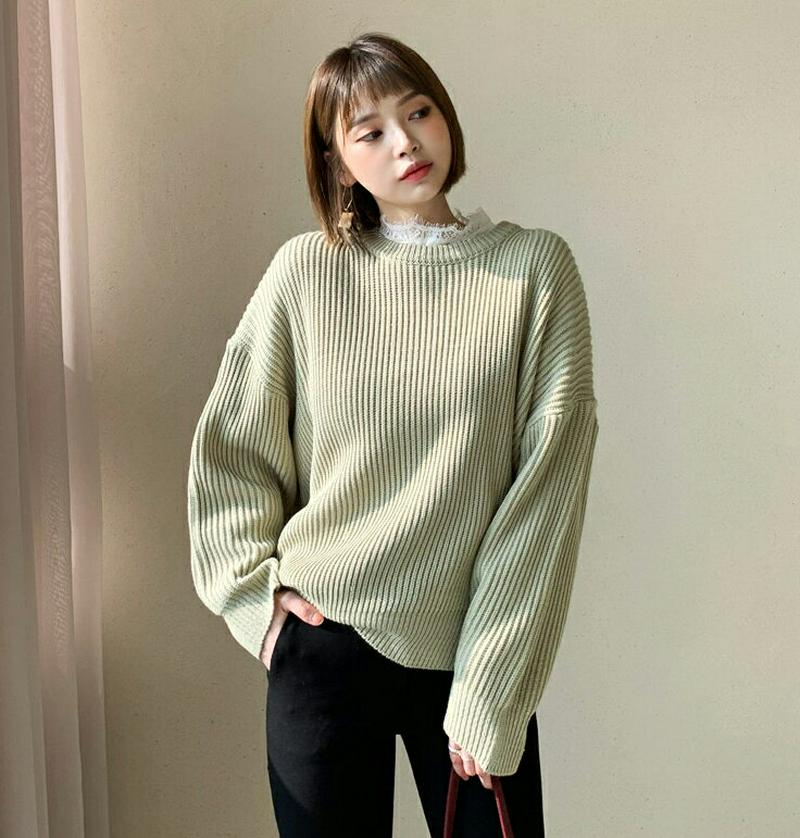 パンチングスリーブニット・全3色・t61876 レディース 【tops】【韓国 ファッション トップス ニット ラウンドネック 長袖 ルーズ ゆったり 無地 オーバーサイズ ドロップショルダー カジュアル 秋 冬】