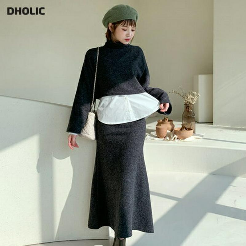 タートルニット&スカートSET・全3色・t61888 レディース 【ops】【韓国 ファッション セットアップ 上下セット ニット ハイネック 長袖 スカート ロング マーメイド タイト 細身 無地 上品 大人 カジュアル 秋 冬】