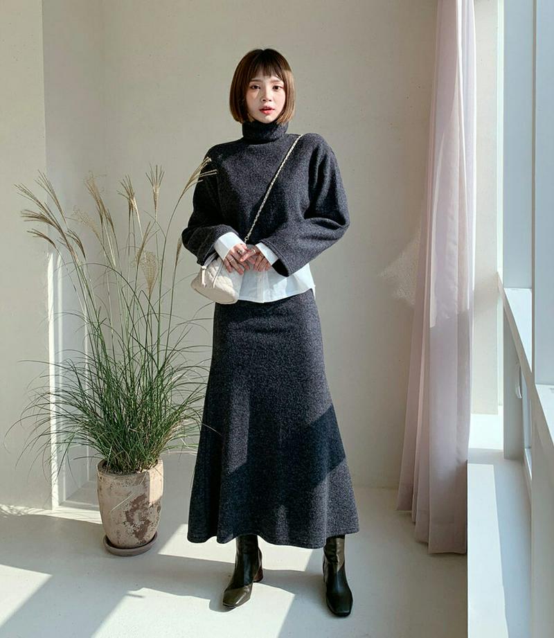 タートルニット&スカートSET・全3色・t61888 レディース 【ops】【韓国 ファッション セットアップ 上下セット ニット ハイネック 長袖 スカート ロング マーメイド タイト 細身 無地 上品 大人 カジュアル 秋 冬】