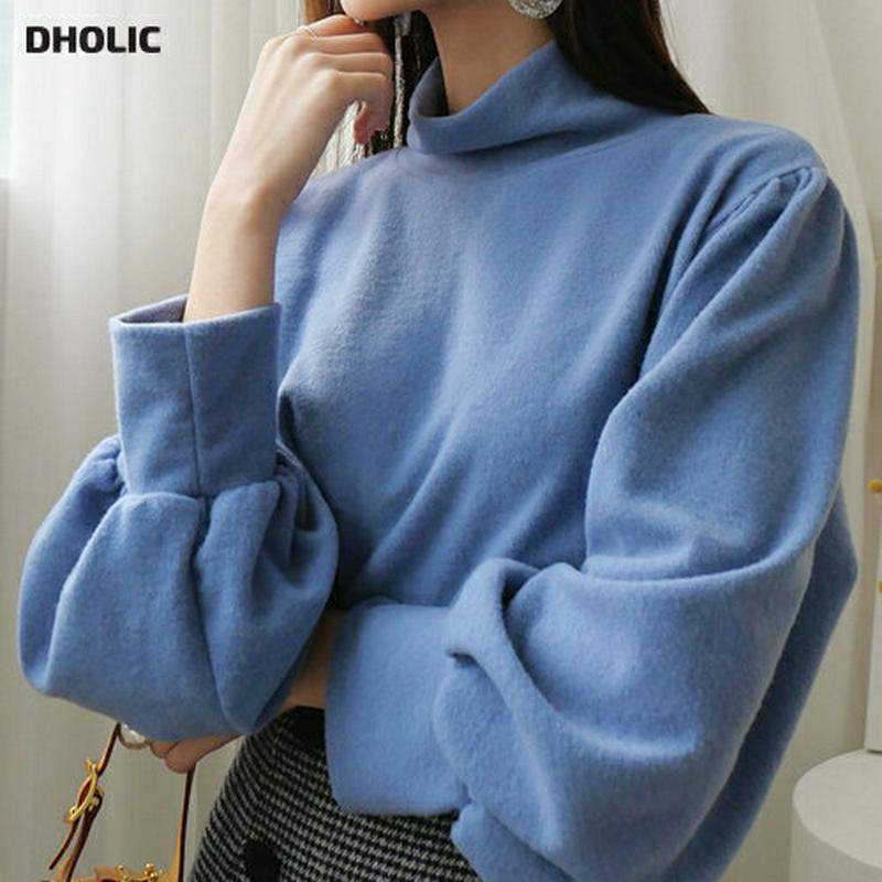 起毛ハイネックパフTシャツ・全3色・t64527 レディース 【tops】【韓国 ファッション トップス Tシャツ カットソー ハーフネック モックネック 長袖 パフスリーブ ボリューム袖 ぼわん袖 ルーズ ゆったり ソフト やわらかい 無地 カジュアル 秋 冬】