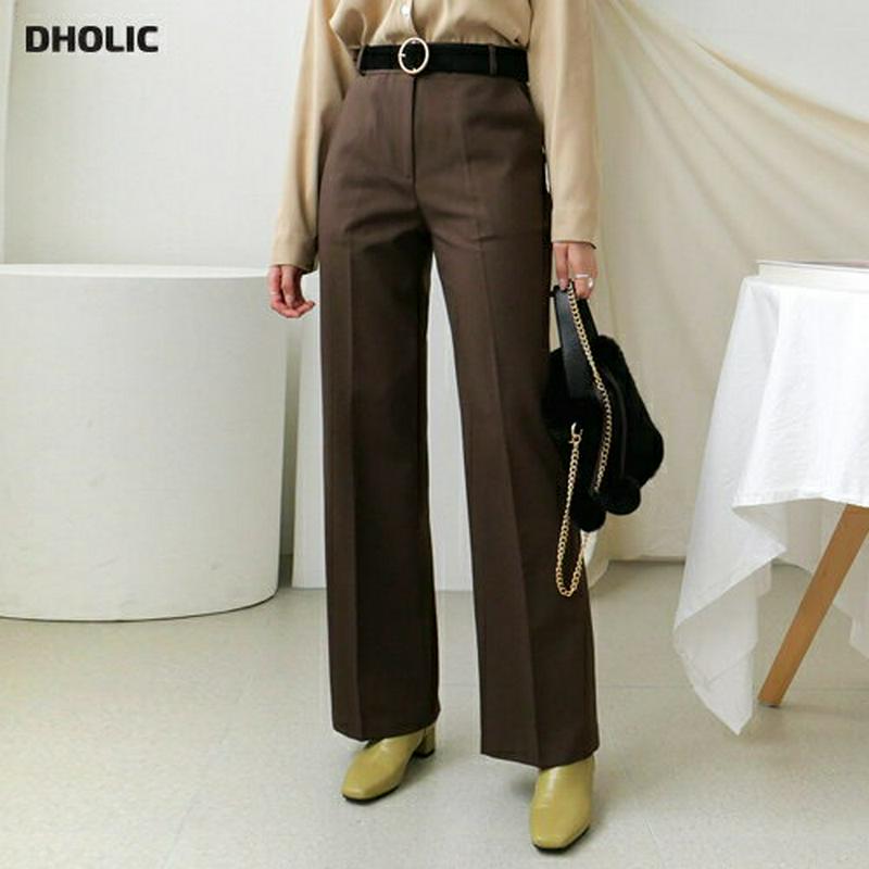 【只今10%OFF】裏起毛スラックスパンツ・全3色・b64552 レディース 【pt】【韓国 ファッション ボトムス パンツ スラックス ロング ストレート ワイド オフィス オフィスカジュアル 通勤 仕事 大人 スリット 無地 カジュアル 秋 冬】