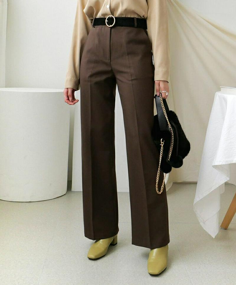 【只今10%OFF】裏起毛スラックスパンツ・全3色・b64552 レディース 【pt】【韓国 ファッション ボトムス パンツ スラックス ロング ストレート ワイド オフィス オフィスカジュアル 通勤 仕事 大人 スリット 無地 カジュアル 秋 冬】