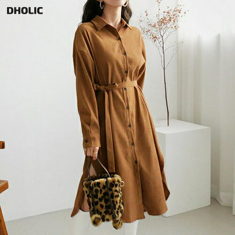 ストラップSETシャツワンピース・全3色・t64561 レディース 【ops】【韓国 ファッション ワンピース ロング シャツ カラー 襟 ボタン 前開 長袖 Hライン フレア Aライン ルーズ ゆったり 無地 サイドスリット ロングシャツ 体型カバー カジュアル 秋 冬】