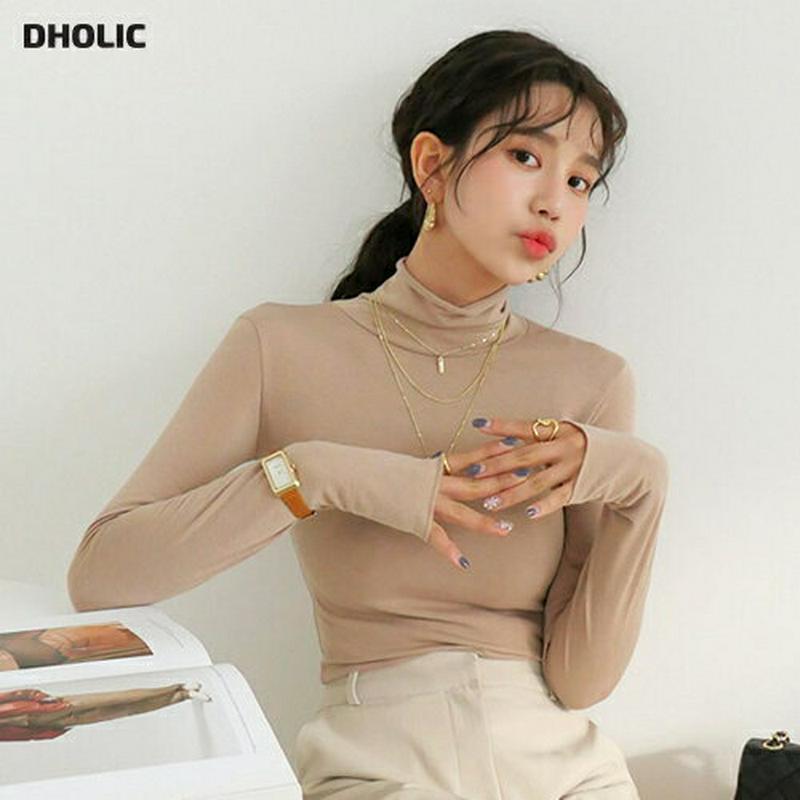 【マラソン特価】フィンガーホールハイネックTシャツ・全6色・t64526 レディース 【tops】【韓国 ファッション トップス Tシャツ ハーフネック モックネック 無地 長袖 スリム 細身 タイト デイリー レイヤード カジュアル 秋 冬】