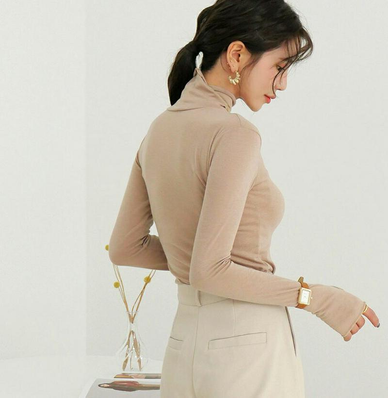 【マラソン特価】フィンガーホールハイネックTシャツ・全6色・t64526 レディース 【tops】【韓国 ファッション トップス Tシャツ ハーフネック モックネック 無地 長袖 スリム 細身 タイト デイリー レイヤード カジュアル 秋 冬】