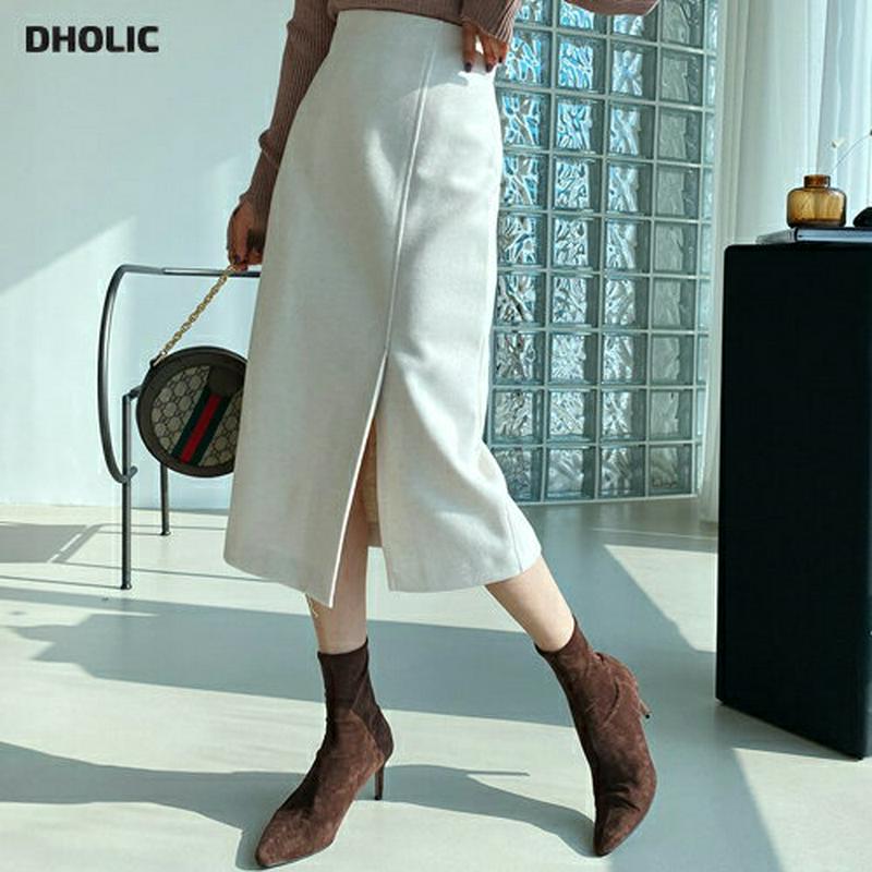 Hラインスリットスカート・全3色・t61894 レディース 【sk】【韓国 ファッション ボトムス スカート ロング ミモレスカート フロントスリット スリム 細身 ペンシルスカート 無地 大人 上品 カジュアル 秋 冬】