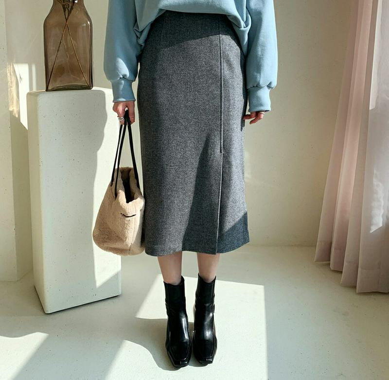 Hラインスリットスカート・全3色・t61894 レディース 【sk】【韓国 ファッション ボトムス スカート ロング ミモレスカート フロントスリット スリム 細身 ペンシルスカート 無地 大人 上品 カジュアル 秋 冬】