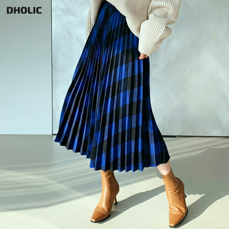 チェックプリーツスカート・全2色・b61897 レディース 【sk】【韓国 ファッション ボトムス スカート ロング フレア Aライン ギンガムチェック ビンテージ レトロ カジュアル 秋 冬】