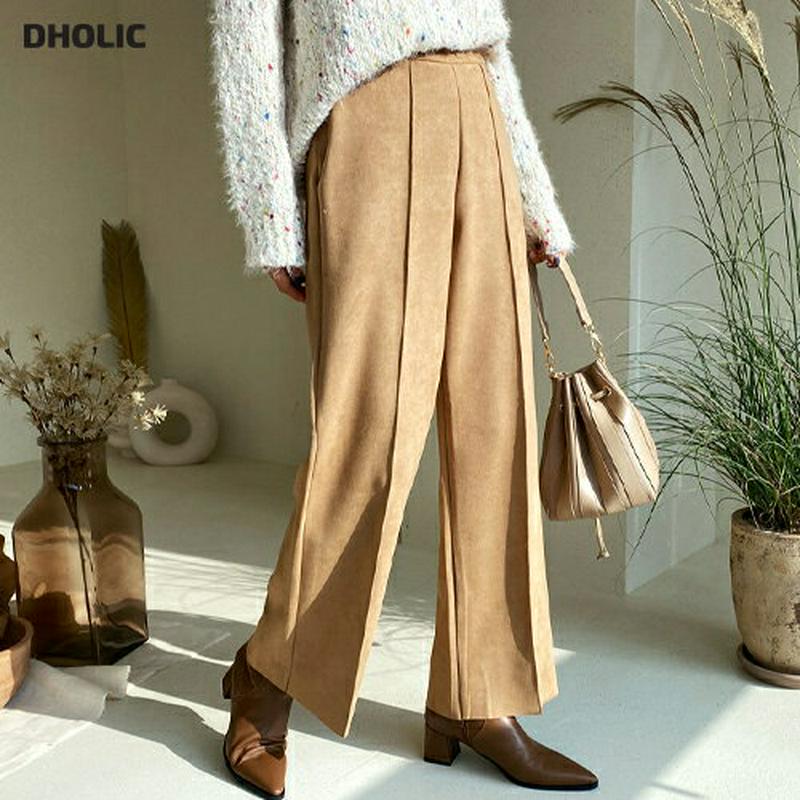 スエード調ワイドパンツ・全4色・b61898 レディース 【pt】【韓国 ファッション ボトムス パンツ ロング フルレングス 10分丈 十分丈 ハイウエスト ワイド ストレート 無地 体型カバー 脚長 着痩せ カジュアル 秋 冬】