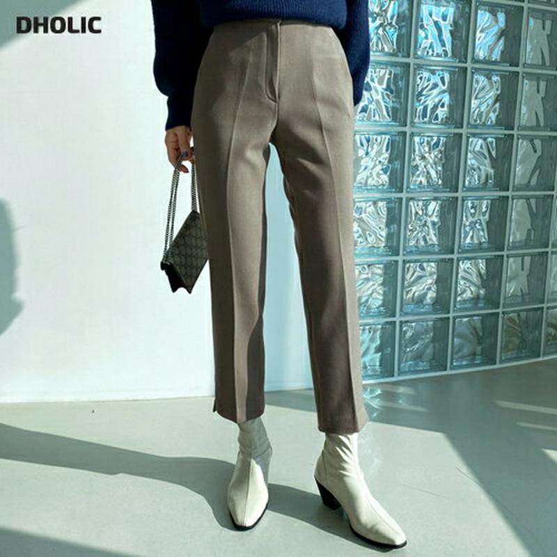 裏起毛スリットヘムスラックス・全3色・b61899 レディース 【pt】【韓国 ファッション ボトムス パンツ スラックス ロング ストレート スリム 細身 オフィス オフィスカジュアル 通勤 仕事 大人 スリット 無地 カジュアル 秋 冬】