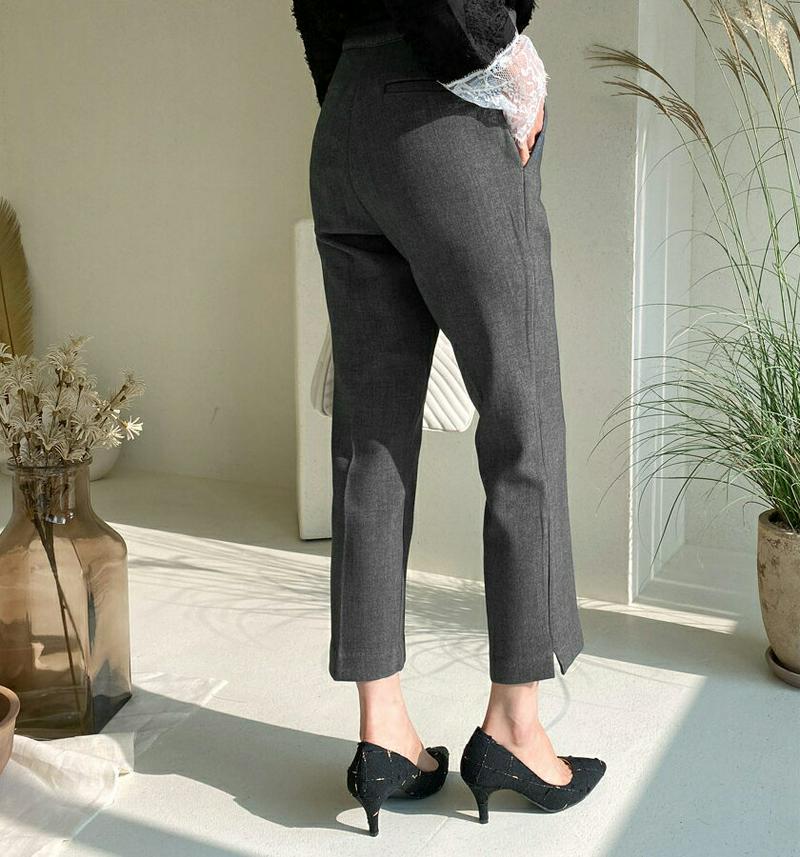 裏起毛スリットヘムスラックス・全3色・b61899 レディース 【pt】【韓国 ファッション ボトムス パンツ スラックス ロング ストレート スリム 細身 オフィス オフィスカジュアル 通勤 仕事 大人 スリット 無地 カジュアル 秋 冬】