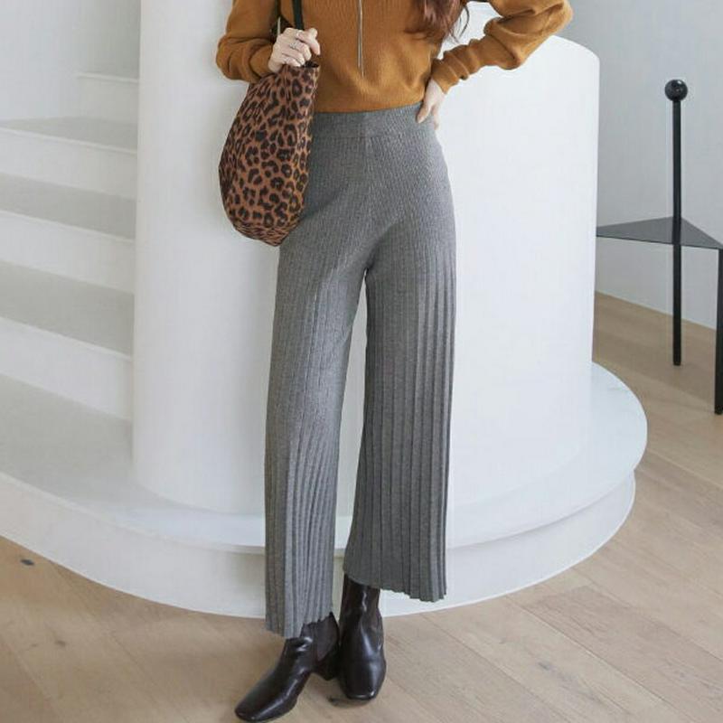 プリーツニットパンツ・全3色・b65381 レディース 【pt】パンツ ズボン ロングパンツ 長ズボン ニット ニットパンツ シンプル ウエストゴム プリーツ プリーツパンツ カジュアル 年上 大人 秋 冬 韓国ファッション ハイホリHIHOLLI