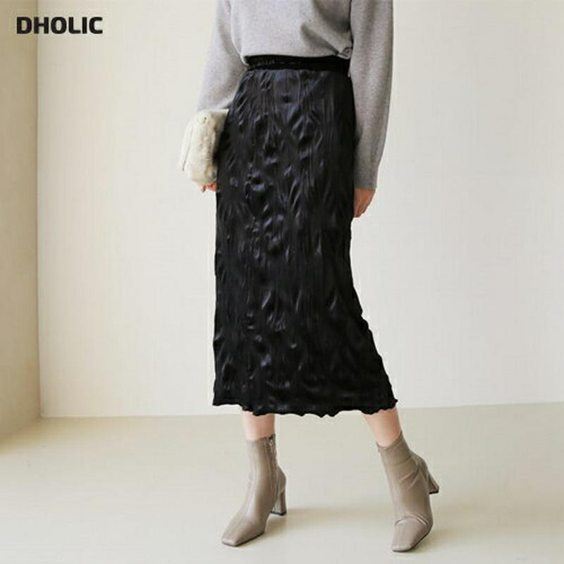 ベロアリンクルスカート・全3色・t65292 レディース 【sk】【スカート ロング ロングスカート ベロア ベロアスカート リンクル リンクルスカート 上品 Hライン ウエストゴム 光沢 秋 冬 韓国 ファッション】【ハイホリHIHOLLI】