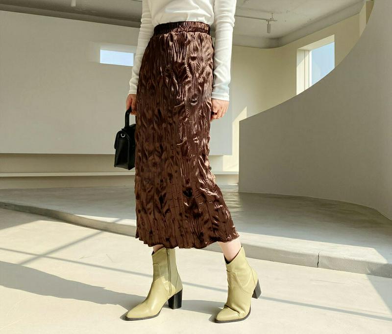 ベロアリンクルスカート・全3色・t65292 レディース 【sk】【スカート ロング ロングスカート ベロア ベロアスカート リンクル リンクルスカート 上品 Hライン ウエストゴム 光沢 秋 冬 韓国 ファッション】【ハイホリHIHOLLI】