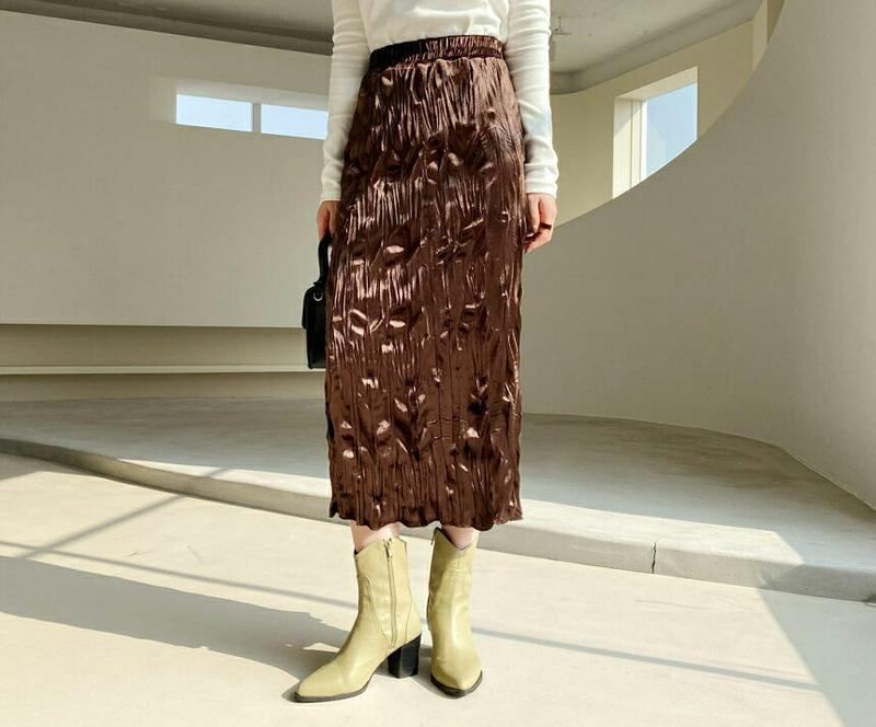 ベロアリンクルスカート・全3色・t65292 レディース 【sk】【スカート ロング ロングスカート ベロア ベロアスカート リンクル リンクルスカート 上品 Hライン ウエストゴム 光沢 秋 冬 韓国 ファッション】【ハイホリHIHOLLI】