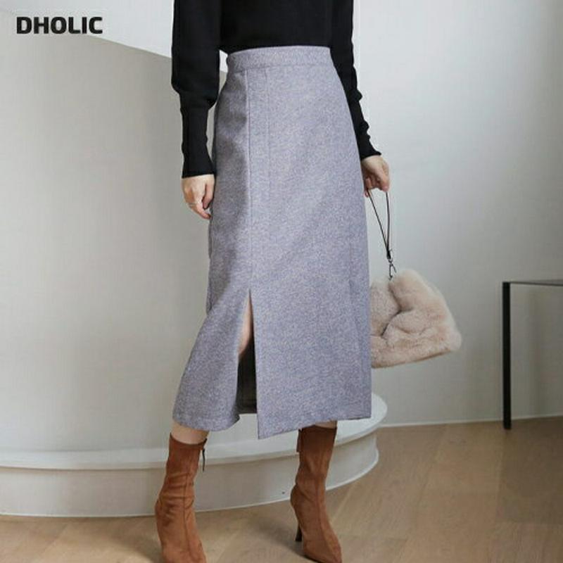 メランジロングスカート・全3色・b65403 レディース 【sk】【スカート ロング ロングスカート スリット メランジ シンプル 大人 カジュアル Aライン 高級感 秋 冬 韓国 ファッション】【ハイホリHIHOLLI】