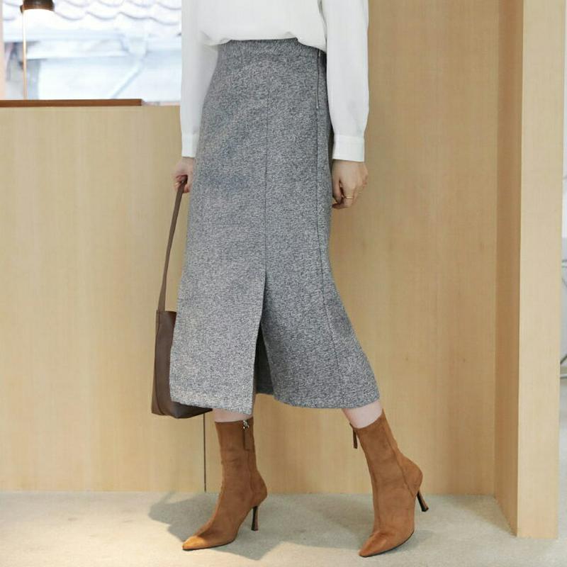 メランジロングスカート・全3色・b65403 レディース 【sk】【スカート ロング ロングスカート スリット メランジ シンプル 大人 カジュアル Aライン 高級感 秋 冬 韓国 ファッション】【ハイホリHIHOLLI】