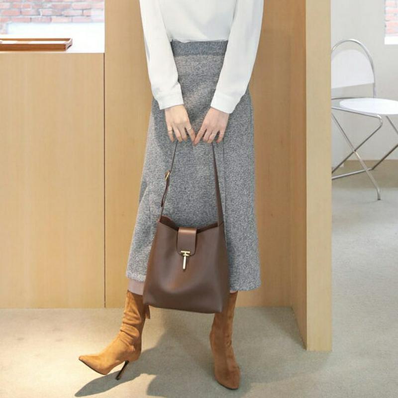 メランジロングスカート・全3色・b65403 レディース 【sk】【スカート ロング ロングスカート スリット メランジ シンプル 大人 カジュアル Aライン 高級感 秋 冬 韓国 ファッション】【ハイホリHIHOLLI】