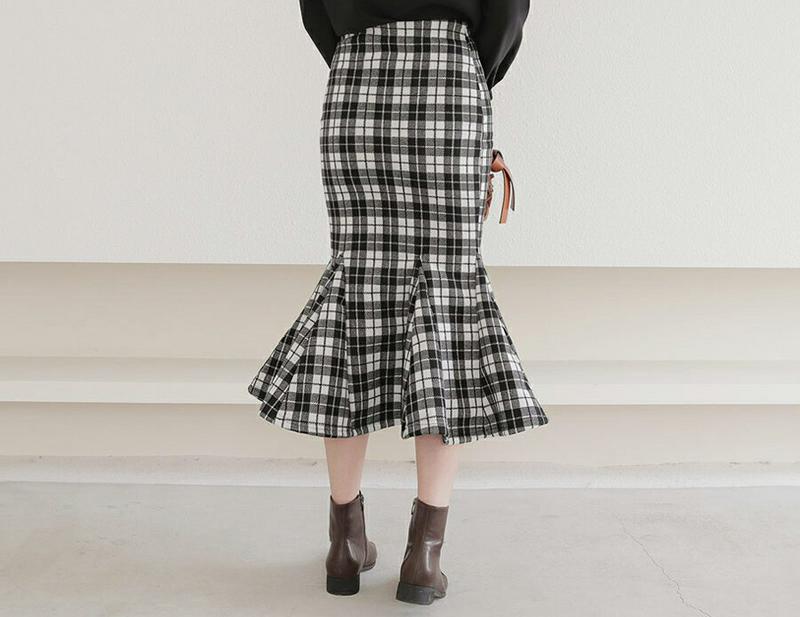 チェックマーメイドスカート・全2色・t65294 レディース 【sk】【スカート ミディ丈 ミディスカート マーメイドスカート マーメイド チェック柄 カジュアル 秋 冬 韓国 ファッション】【ハイホリHIHOLLI】