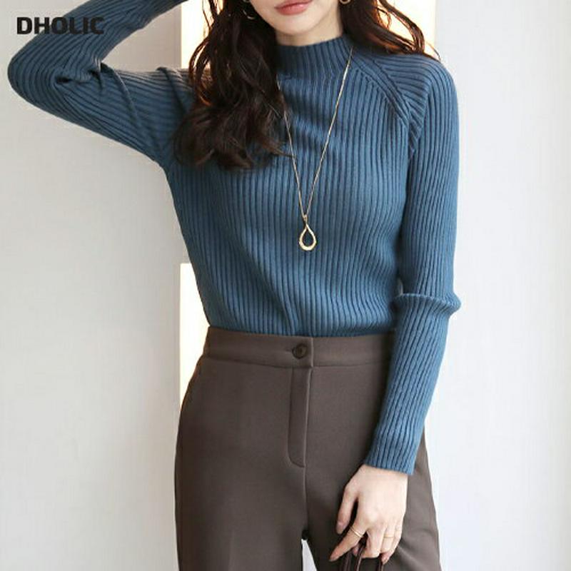 リブハーフネックニット・全4色・b65361 レディース 【tops】【トップス ニット ニットトップス 長袖 ハーフネックリブ リブトップス リブニット 単色 無地 シンプル カジュアル ラフ 秋 冬 韓国 ファッション】【ハイホリHIHOLLI】