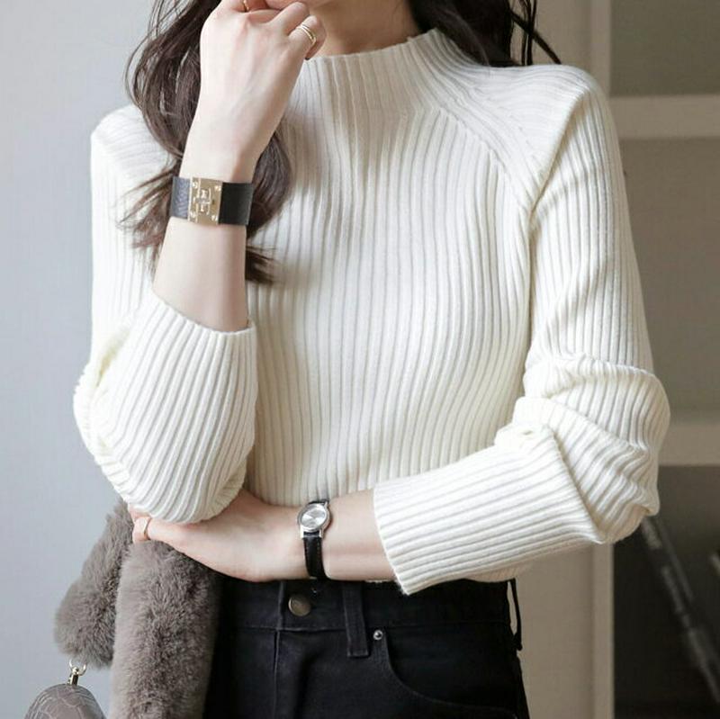 リブハーフネックニット・全4色・b65361 レディース 【tops】【トップス ニット ニットトップス 長袖 ハーフネックリブ リブトップス リブニット 単色 無地 シンプル カジュアル ラフ 秋 冬 韓国 ファッション】【ハイホリHIHOLLI】