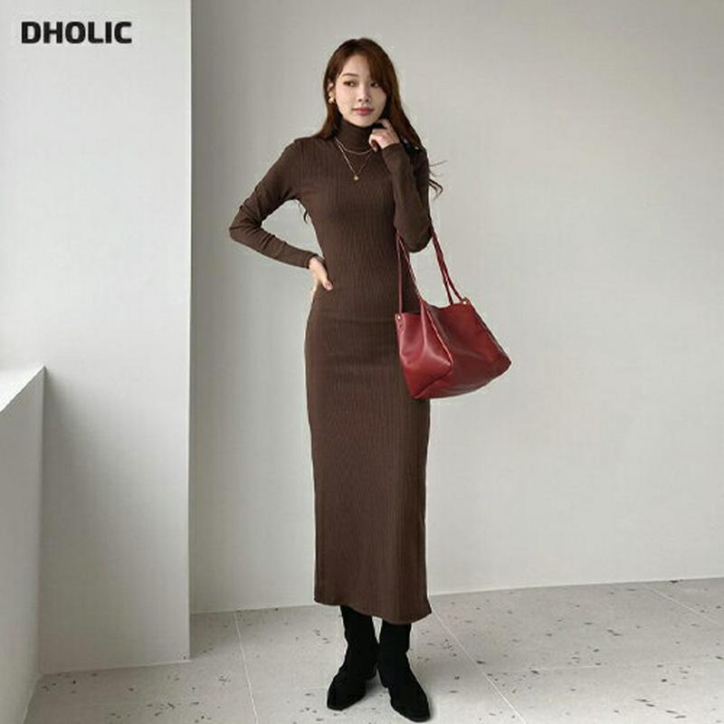 【新作10%OFF】スリットリブワンピース・全3色・t65335 レディース 【ops】【ワンピース ロング ロングワンピース スリット リブ 長袖 単色 無地 シンプル カジュアル ベーシック ラフ 秋 冬 韓国 ファッション】【ハイホリHIHOLLI】