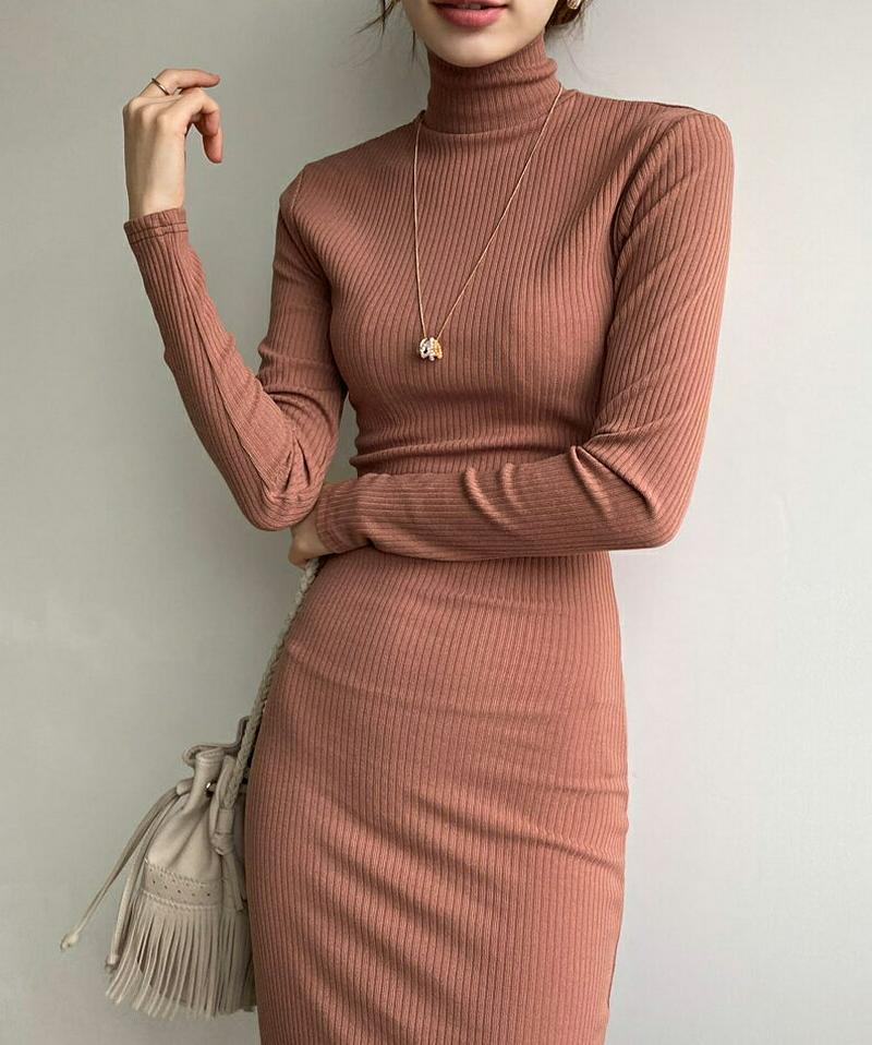 【新作10%OFF】スリットリブワンピース・全3色・t65335 レディース 【ops】【ワンピース ロング ロングワンピース スリット リブ 長袖 単色 無地 シンプル カジュアル ベーシック ラフ 秋 冬 韓国 ファッション】【ハイホリHIHOLLI】