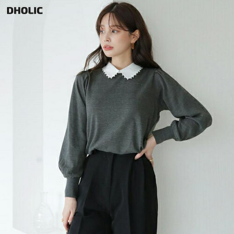 【新作10%OFF】カラーパールニット・全5色・b65339 レディース 【tops】【トップス ニット ニットトップス 長袖 パール シンプル フェミニン レディ 可愛い かわいい 襟コンシャス 秋 冬 韓国 ファッション】【ハイホリHIHOLLI】