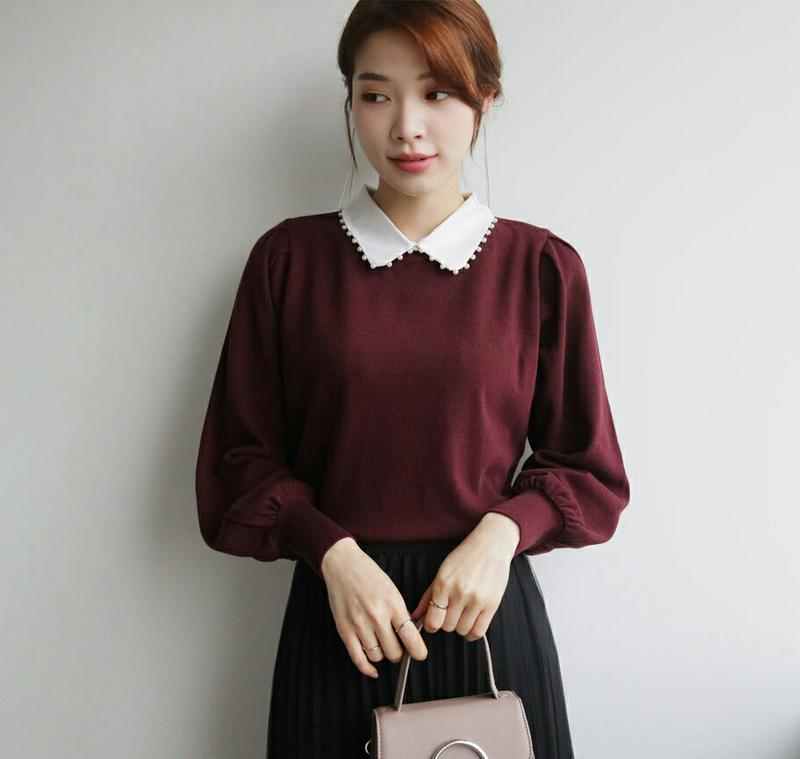 【新作10%OFF】カラーパールニット・全5色・b65339 レディース 【tops】【トップス ニット ニットトップス 長袖 パール シンプル フェミニン レディ 可愛い かわいい 襟コンシャス 秋 冬 韓国 ファッション】【ハイホリHIHOLLI】