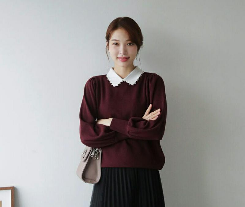 【新作10%OFF】カラーパールニット・全5色・b65339 レディース 【tops】【トップス ニット ニットトップス 長袖 パール シンプル フェミニン レディ 可愛い かわいい 襟コンシャス 秋 冬 韓国 ファッション】【ハイホリHIHOLLI】