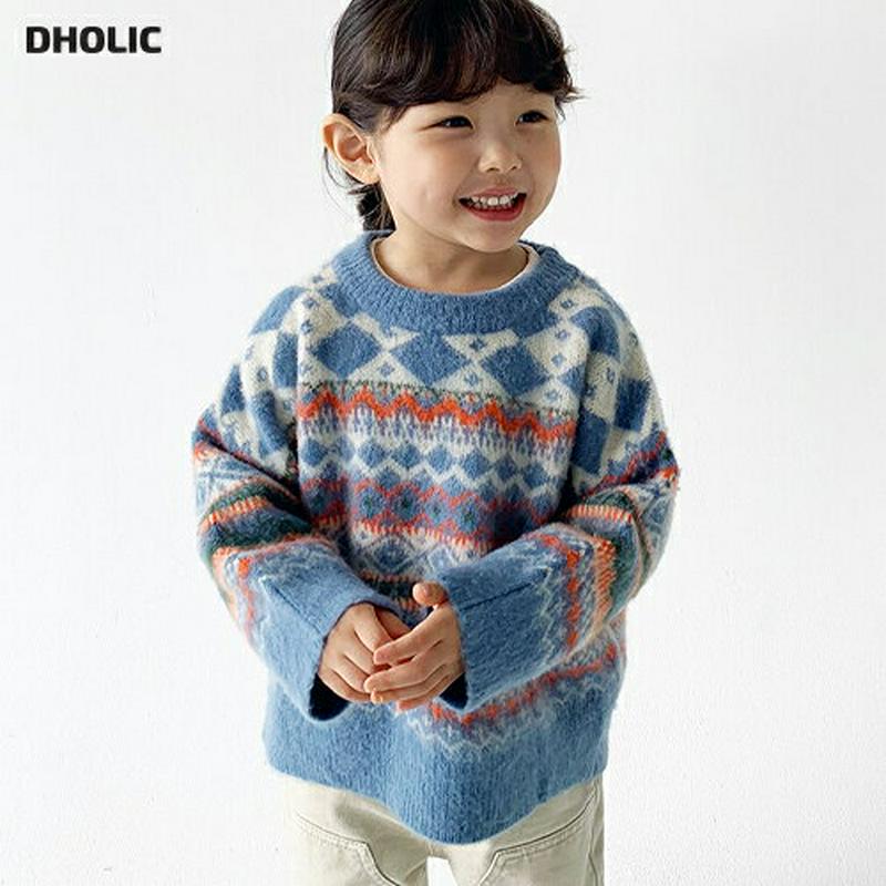 フェアアイルニット・u09342 キッズ【3~8才】【tops】【トップス ニット ニットトップス 長袖 フェアアイル 総柄 カジュアル ラフ 女の子 男の子 秋 冬 韓国 韓国子供服 子供 こども 子供服 こども服】【KIDS】【WS】