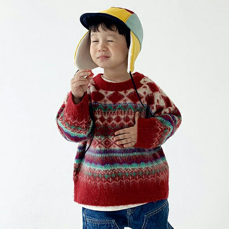 フェアアイルニット・u09342 キッズ【3~8才】【tops】【トップス ニット ニットトップス 長袖 フェアアイル 総柄 カジュアル ラフ 女の子 男の子 秋 冬 韓国 韓国子供服 子供 こども 子供服 こども服】【KIDS】【WS】
