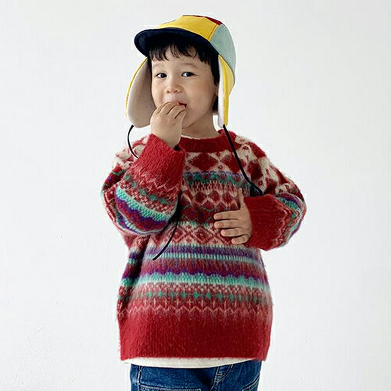 フェアアイルニット・u09342 キッズ【3~8才】【tops】【トップス ニット ニットトップス 長袖 フェアアイル 総柄 カジュアル ラフ 女の子 男の子 秋 冬 韓国 韓国子供服 子供 こども 子供服 こども服】【KIDS】【WS】